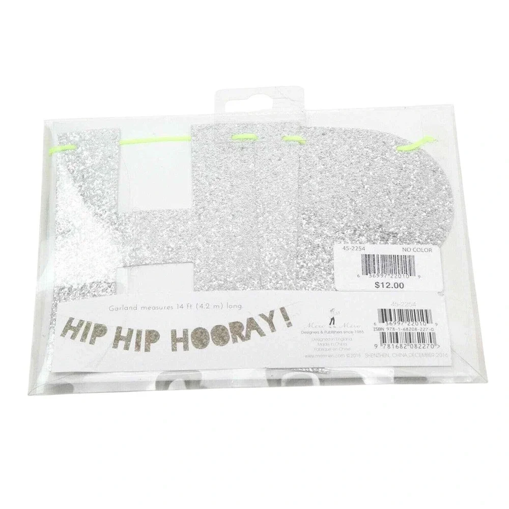 Meri Meri Hip Hip Hooray Glitter Banner Garland 14 ft Silver Birthday Party